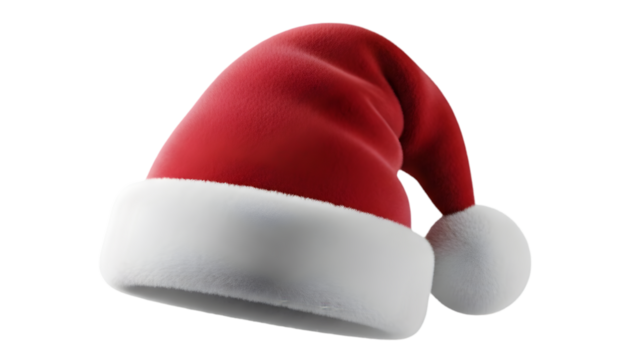 A red santa claus hat with white trim isolated on transparent background for holiday decoration - Powered by Adobe