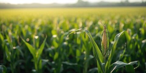 Fototapeta premium Fresh new corn in a field ready for harvest, seasonal agricultural practices