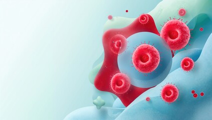 Biology background with abstract organic forms and red blood cells scientific research
