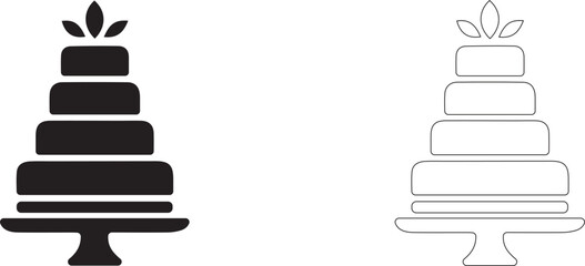 Tiered wedding cake. Editable vector silhouette.