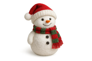 Snowman figurine wearing festive winter clothing, smiling for christmas and new year celebrations on a transparent background