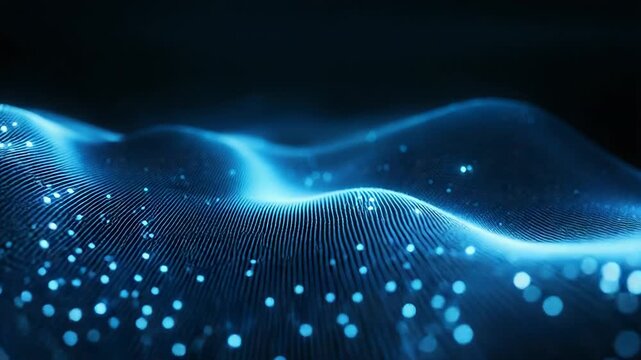 Flowing blue particles creating digital wave patterns