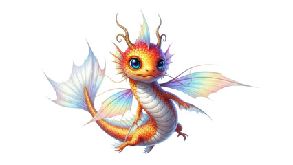 Obraz premium Cute isolated baby rainbow dragon fantasy character illustration isolated PNG with Transparent Background