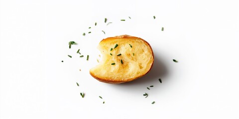 Single bitten baked potato piece displayed against a white backdrop, ideal for culinary ingredient focus