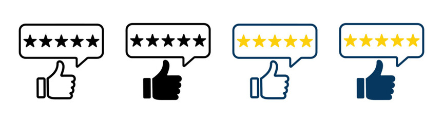 Five star rating feedback vector illustration. Customer product review icons set, five stars evaluation symbols on transparent background.
