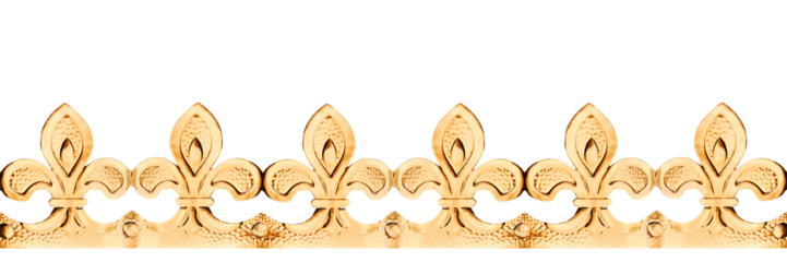 Golden paper crown with Fleur-de-lis from a Galette des rois (french kingcake) isolated on white or transparent background, Epiphany tradition in January, png cut out