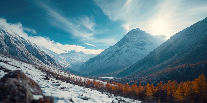 Bright sunny day over a mountain summit with visible atmospheric pollution