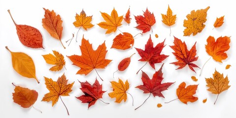 Naklejka premium Collection of colorful autumn foliage including oak, maple, hawthorn, and aspen leaves, used as background for layout, Earth Day