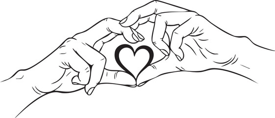 Stylized hand embracing a heart symbol