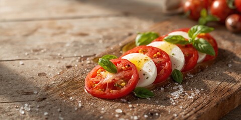 Delicious caprese salad with ripe tomatoes and mozzarella cheese, fresh ingredients for a flavorful meal, World Food Day
