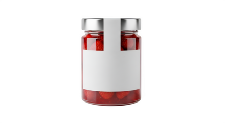 Two red liquid filled glass vials with silver caps and a blank white label isolated on transparent background