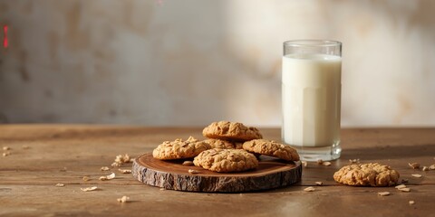 Baked oatmeal cookies with a milk glass on a dining table, highlighting food safety and presentation