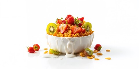 Serving of cereal with fruits in a white bowl, fiber-rich breakfast options