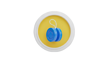 Blue Yo Yo Toy with White String Centered in Yellow Circle and White Border on Transparent Background