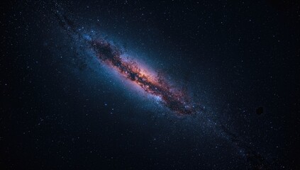 Obraz premium Close-up of galaxy with stars and space dust in the universe, suitable as a cosmic scene for educational materials or digital interfaces, International Astronomy Day