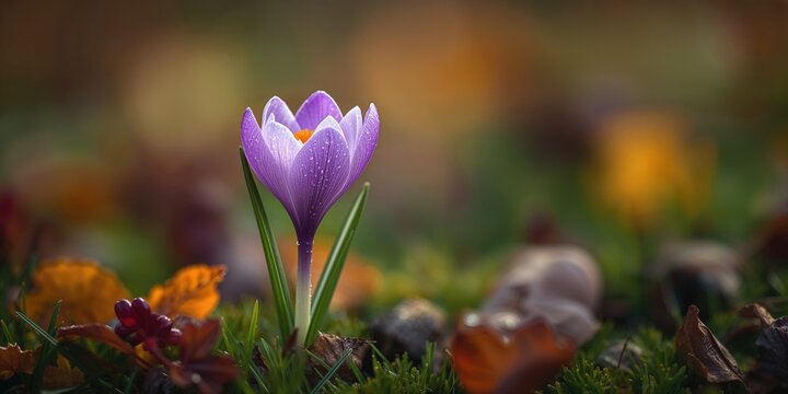 Close-up of Crocus pulchellus in fall, highlighting natural plant textures and macro details