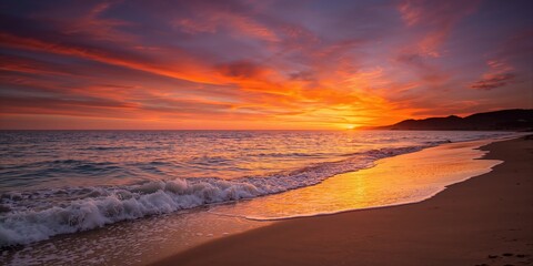 Fototapeta premium Sunset over Crystal Cove Beach with vibrant sky colors, ideal for background design, Earth Day