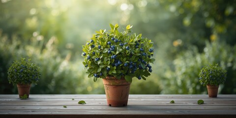 Two-year-old blueberry plants cultivated in pots on a garden flat, highlighting small-scale horticulture