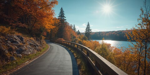 Naklejka premium A rural roadway bordered by greenery, designed for use in UI backgrounds or text overlays