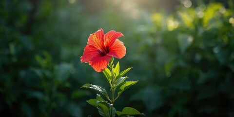 Fototapeta premium Hibiscus plant used medicinally in traditional remedies, herbal health practices