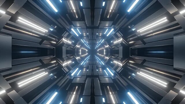 Seamless Looping Animation of a Futuristic SciFi Tunnel with Glowing Lights.