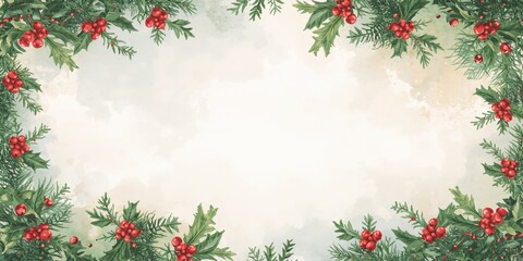 Festive watercolor frame with Christmas motifs for seasonal greeting cards, holiday decoration, and seasonal design