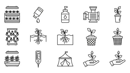 Linear Iconography Representing Hydroponics Techniques and Indoor Agriculture Systems