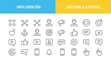 Collection of Influencer Marketing and Social Media Icons - Vector Graphics for Digital Campaigns
