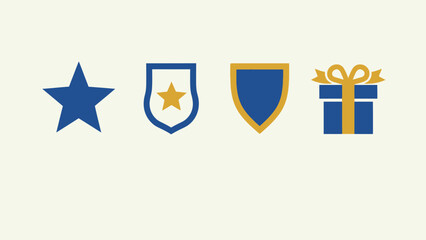 Symbolic Collection of Flat Design Icons Showcasing Achievements and Celebrations in Blue and Gold