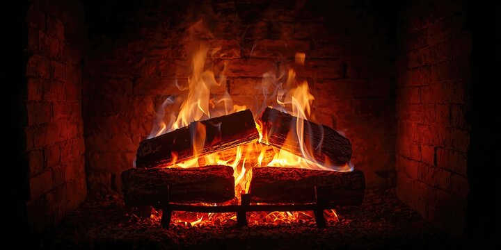 Close up of logs burning on a fire, demonstrating heat release for fireplace maintenance