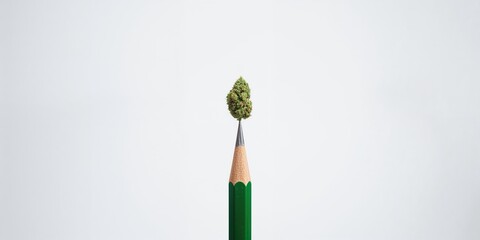 Fototapeta premium Cannabis flower placed on a pencil tip as part of drug education display, emphasizing substance use risks and prevention