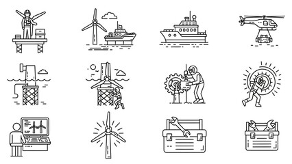 Wind energy technicians installing and maintaining wind turbines and related infrastructure © Anisah