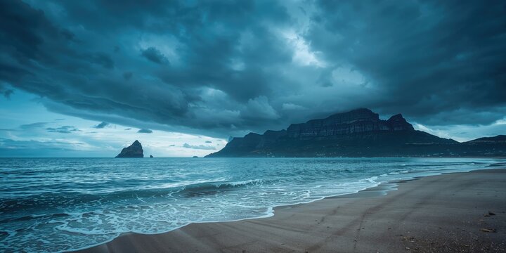 Fototapeta Panoramic shot of Cape Peninsula prior to storm, highlighting natural erosion processes, Cape Town, South Africa