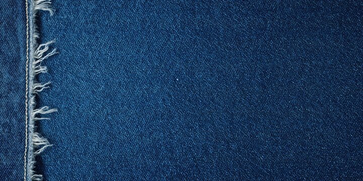 Bleached denim fabric with fringe edge on blue background serving as a text layout background, neutral, no observance