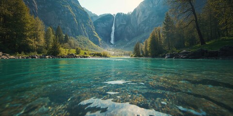 Scenic river course heading to Reichenbach Falls in Rosenlaui, ideal for landscape imagery