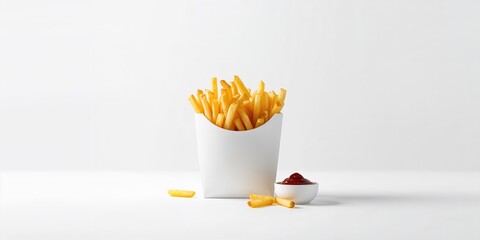 French fries on a white background, processed snack foods