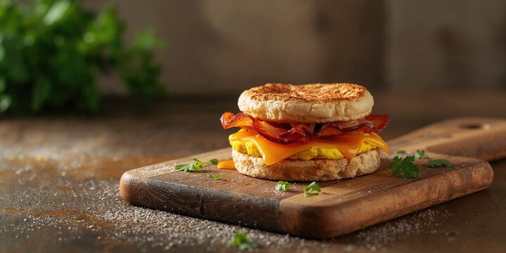 English muffin breakfast sandwich with scrambled egg ham and cheese, suitable for busy mornings