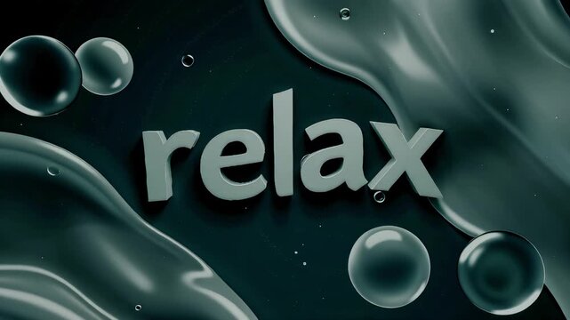  The word "relax" appears on a textured surface with bubbles around it suggesting an atmosphere of tranquility and detachment from stress.