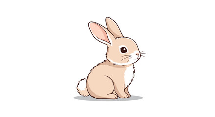 Simple and adorable cartoon illustration of a cute little brown bunny rabbit sitting and looking to the side on white background.