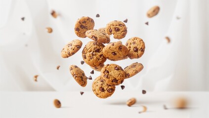 Top-down view of chocolate chip cookies on a flat surface with room for text, suitable for editorial headers, World Food Day