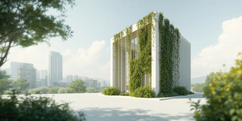 Contemporary white structure featuring lush greenery on a vertical garden wall highlighting sustainable building practices