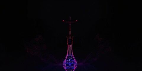 Fototapeta premium Modern smoking apparatus with a sleek water pipe design against a dark backdrop, highlighting material finish