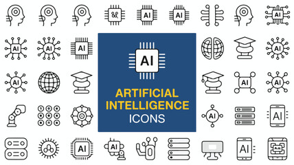 Collection of Artificial Intelligence and Technology Icons A Comprehensive Vector Set for Digital and Design Applications