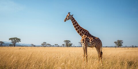 Obraz premium Giraffe in a natural landscape setting, wildlife and habitat, conservation awareness day