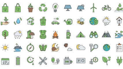 Ecological icon set representing environmental protection and sustainable practices illustrated in © Anisah