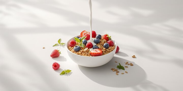 Crispy muesli topped with garden berries, a nutritious meal emphasizing fiber intake for wellness