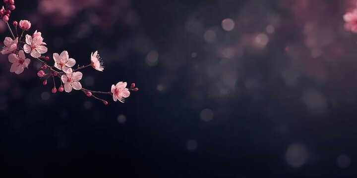 Sakura blossoms against a dark backdrop, springtime, Earth Day