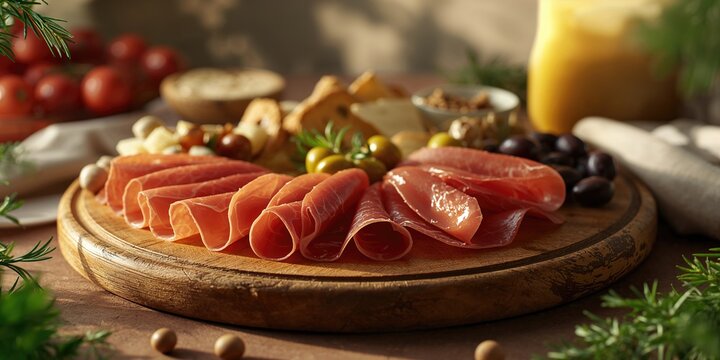 Cured pork neck slices used in Italian antipasto, highlighting artisanal meat preparation