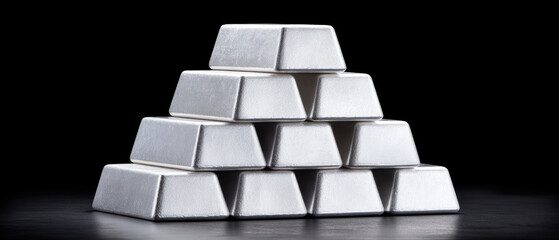 Stable financial silver bars stacked in pyramid formation reflecting light and evoking strength
