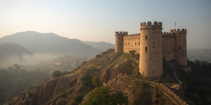 Kumbhalgarh fort in Rajasthan, showcasing ancient architecture and defensive walls, with a focus on historical preservation